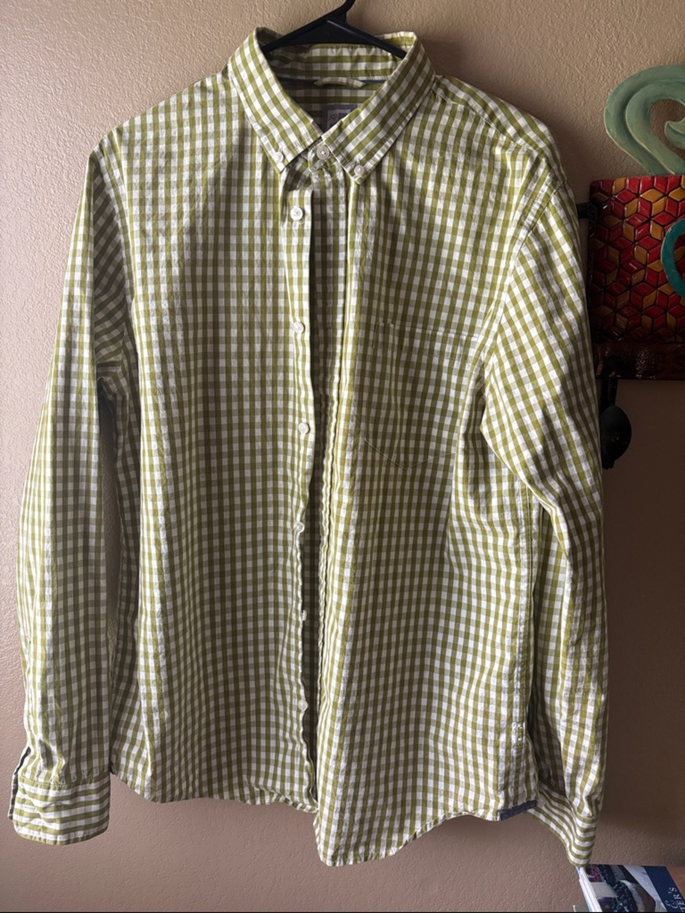 jcpenney Olive and White Gingham Button-Down Shirt